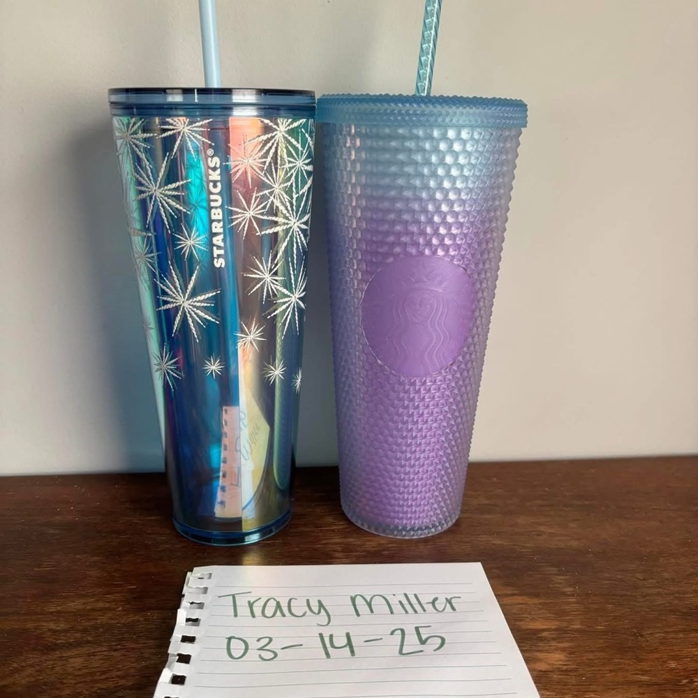 Starbucks Iridescent Blue and Textured Purple Tumblers